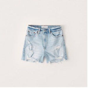 Abercrombie Curve Love High Rise 4 Inch Mom Shorts Light Ripped Wash Size 4